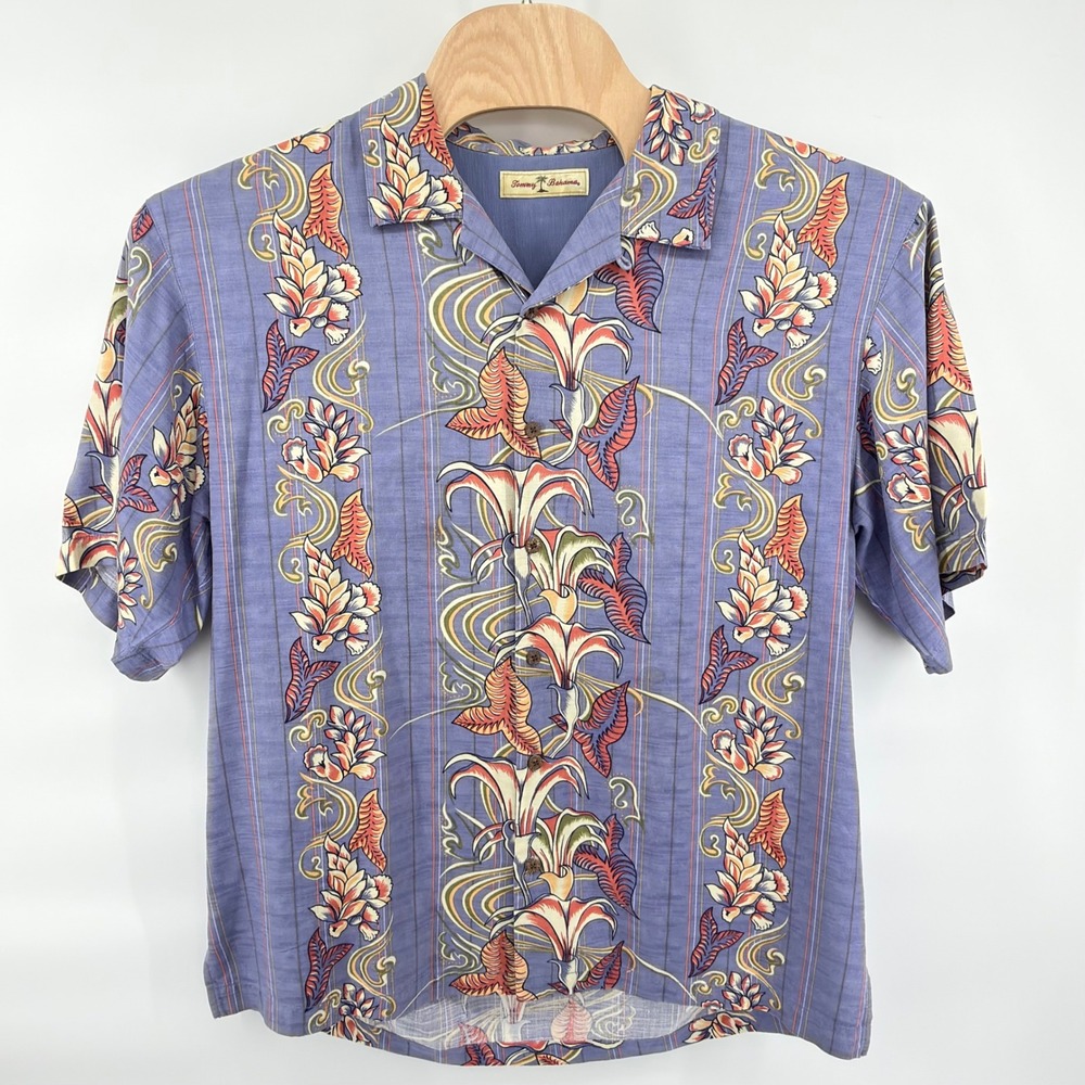Tommy Bahama Button Up Shirt Mens XL Blue Orange Cream Silk Floral Tropical